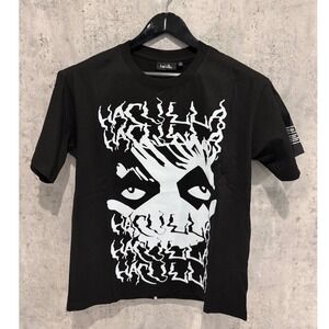 Haculla Mens Black Face Graphic T-Shirt Short Sleeve Crewneck Streetwear Small
